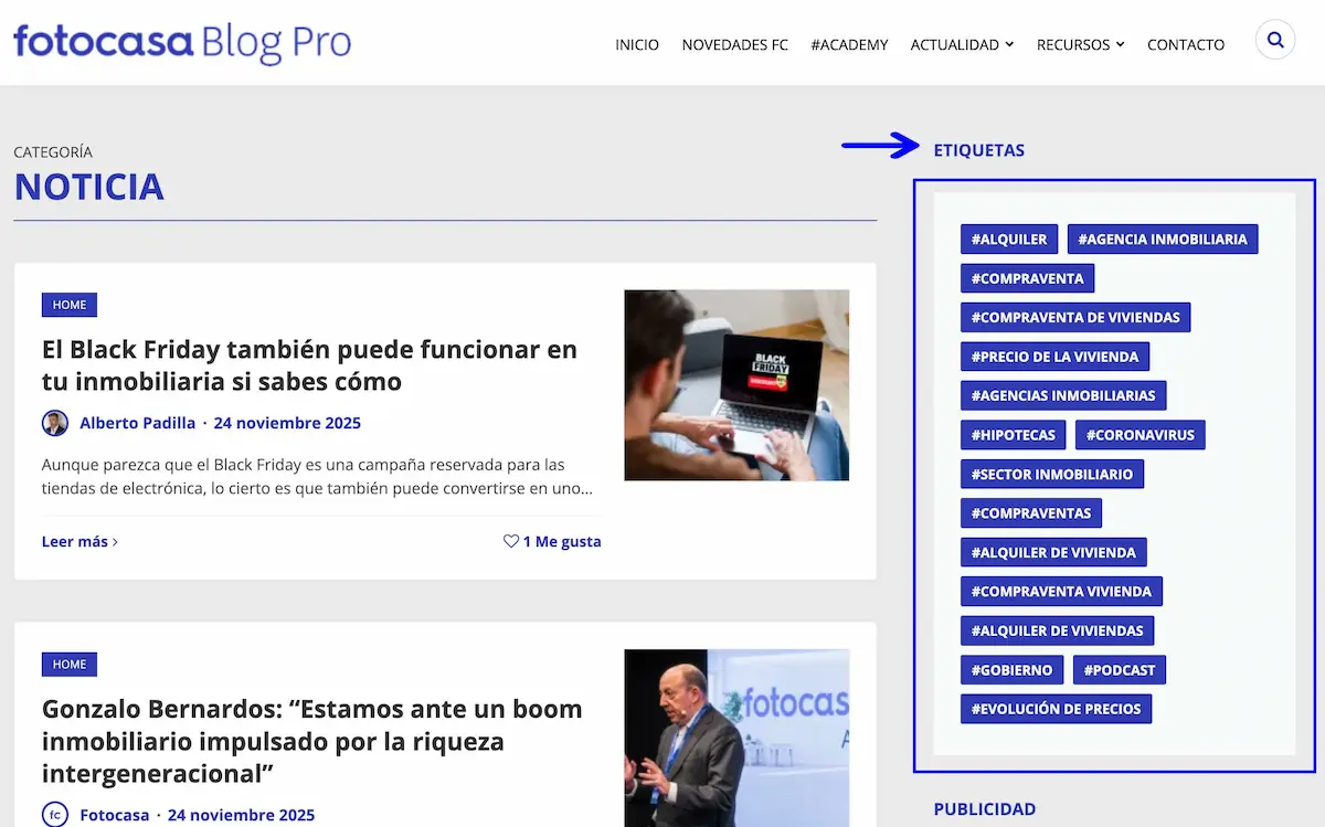 nuevo menu blog fotocasa pro etiquetas