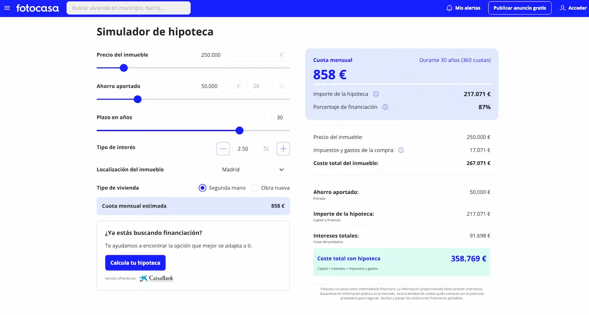 simulador hipotecas caixabank fotocasa